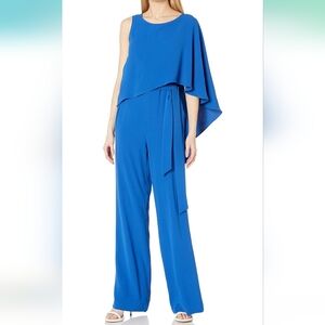 Halston Asymmetric Cape Overlay Drapey Crepe Jumpsuit, size 6